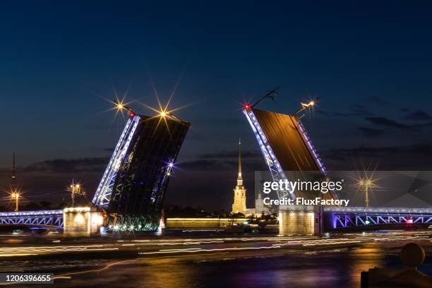 open palace bridge in st. petersburg - peter and pauls fortress st petersburg stock pictures, royalty-free photos & images