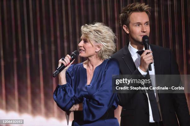 Sophie Davant and Cyril Feraud attend the 35th 'Les Victoires De La Musique' Show At La Seine Musicale on February 14, 2020 in Boulogne-Billancourt,...