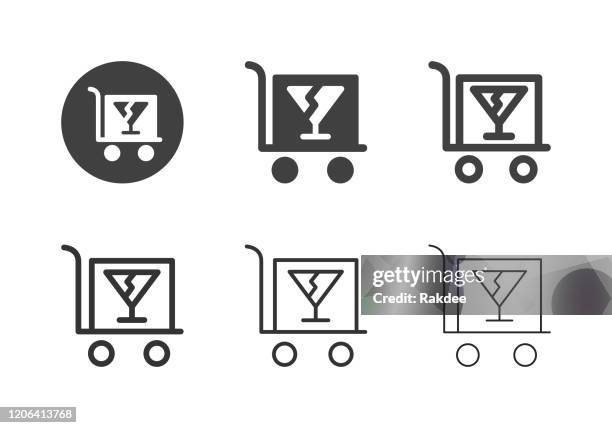 handcart with cardboard icons - multi series - hands opening box stock illustrations
