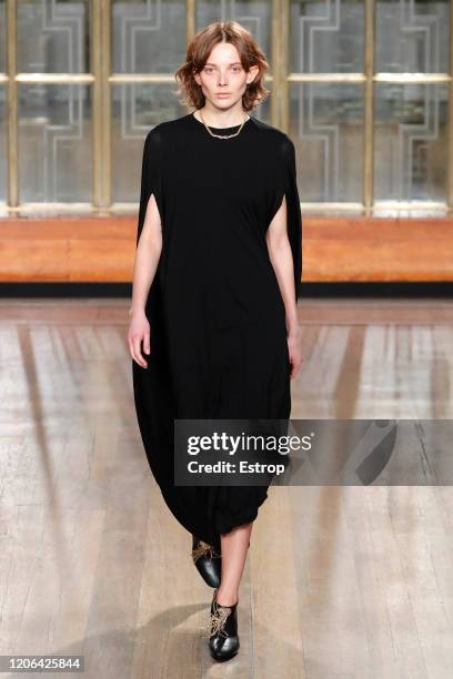 England – February 15: A model walks the runway at the Petar Petrov show during London Fashion Week February 2020 at the Royal Institute of British...