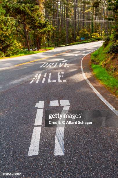 directional sign to 17-mile drive in monterey county california usa - californië stock pictures, royalty-free photos & images