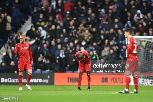Nottingham Forest players reacts after conceding a goal during the Sky Bet Championship match between West Bromwich Albion and Nottingham Forest at...