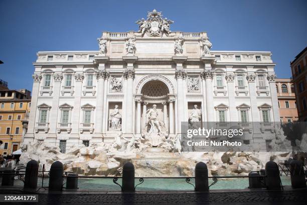 General view of Trevi Fountain without people during the Coronavirus emergency, on March 10 in Rome, Italy. The Italian government has imposed limits...