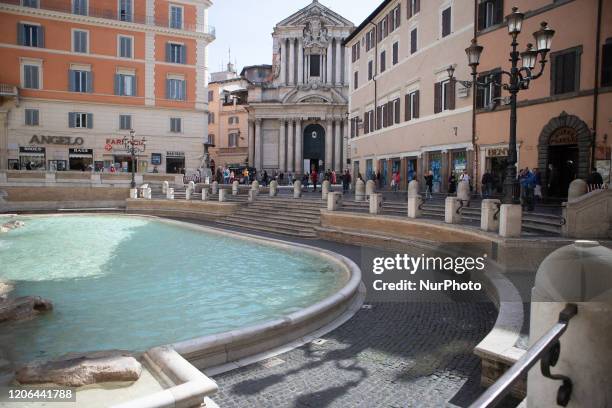 General view of Trevi Fountain without people during the Coronavirus emergency, on March 10 in Rome, Italy. The Italian government has imposed limits...