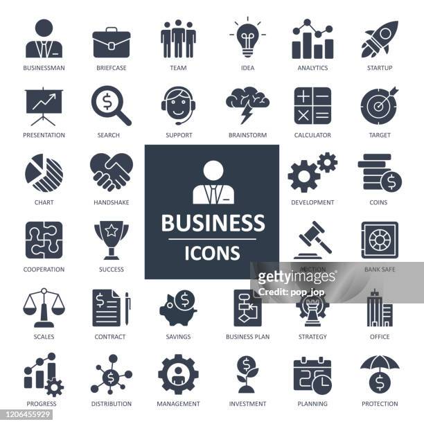 business finance economy icons - solid bold vector - business strategy icons stock illustrations