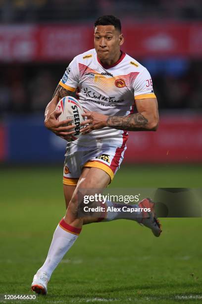 Israel Folau of Catalans Dragons in action during the Betfred Super League match between Catalans Dragons and Castleford Tigers at Stade Gilbert...