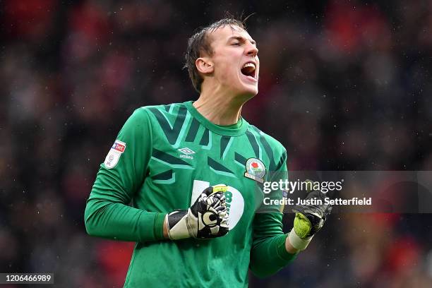 Christian Walton of Blackburn Rovers celebrates after the 2nd Blackburn goal during the Sky Bet Championship match between Charlton Athletic and...