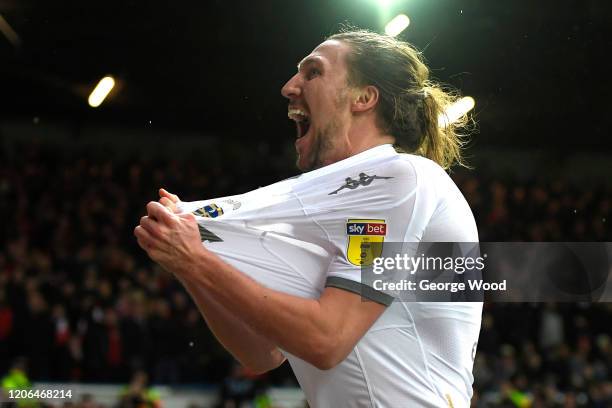 Luke Ayling of Leeds United celebrates after scoring his sides first goal during the Sky Bet Championship match between Leeds United and Bristol City...