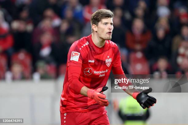 Goalkeeper Gregor Kobel of VfB Stuttgart during the Second Bundesliga match between VfB Stuttgart and DSC Arminia Bielefeld at Mercedes-Benz Arena on...