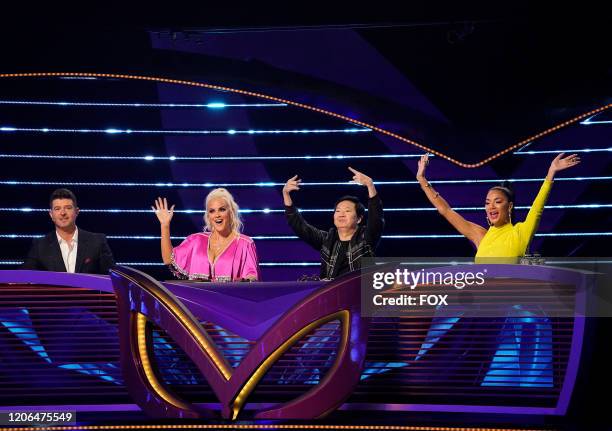 Panelists Robin Thicke, Jenny McCarthy, Ken Jeong and Nicole Scherzinger in the all-new Last But Not Least: Group C Kickoff! episode of THE MASKED...