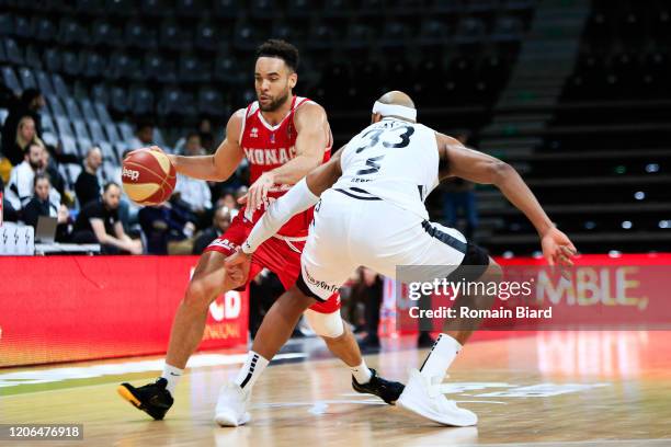 Of Monaco and Adreian PAYNE of Lyon during the Jeep Elite match between LDLC Asvel Lyon-Villeurbanne and AS Monaco Basket on March 10, 2020 in...