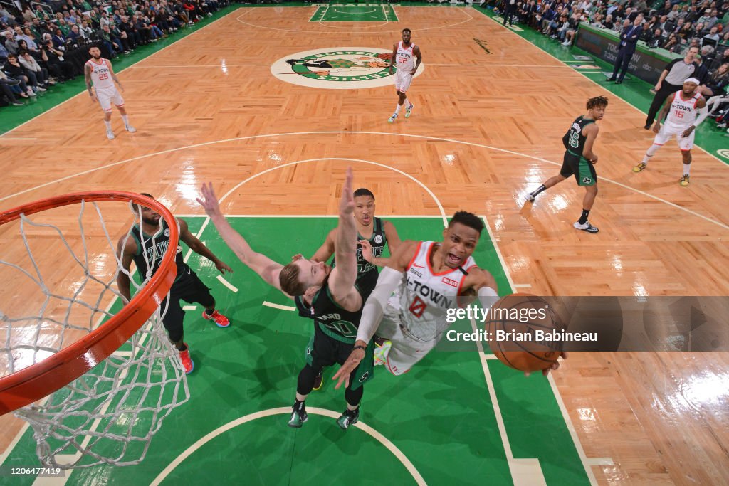 Russell Rockets Basketball Russell Westbrook of the Houston Rockets drives to the basket during ...
