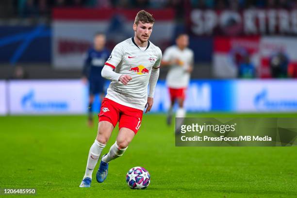 Timo Werner of RB Leipzig in action during the UEFA Champions League round of 16 second leg match between RB Leipzig and Tottenham Hotspur at Red...