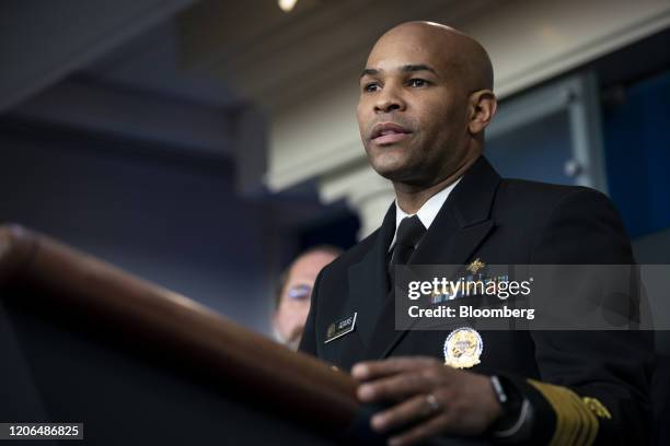 Vice Admiral Jerome Adams, U.S. Surgeon General, speaks during a news conference in Washington, D.C., U.S., on Tuesday, March 10, 2020. President...