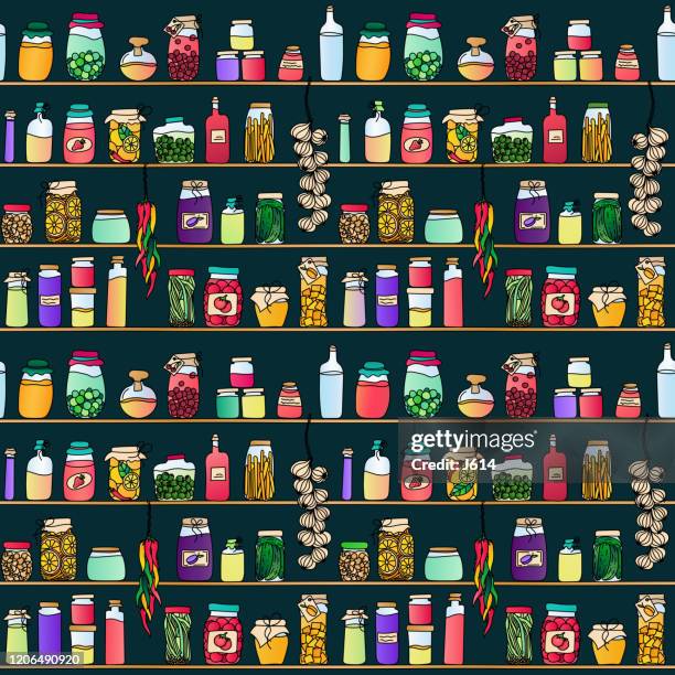 behält nahtloses muster bei - speisekammer stock-grafiken, -clipart, -cartoons und -symbole