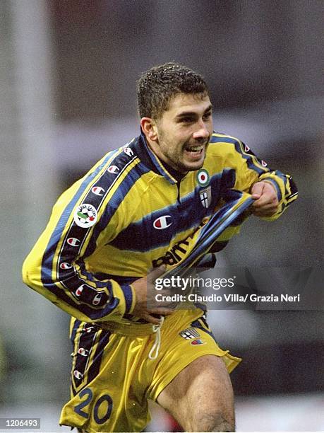 Joy for Parma's Marco Di Vaio during the Serie A match against Cagliari at the Stadio Tardini in Parma, Italy. \ Mandatory Credit: Claudio Villa...