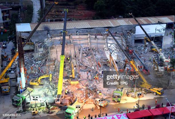 People still are trapped in the collapsed hotel after 72 hours on 10th March, 2020 in Quanzhou,Fujian,China.