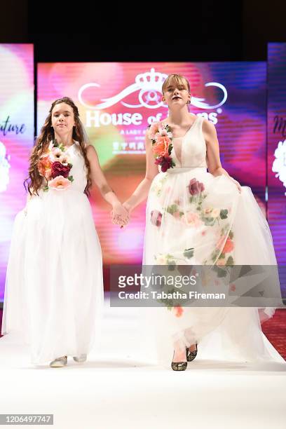 Model walks the runway for Marie Belle Couture at the House of iKons show at the Millennium Gloucester Hotel on February 15, 2020 in London, England.