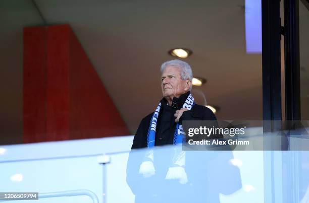 Dietmar Hopp looks on prior to the Bundesliga match between TSG 1899 Hoffenheim and VfL Wolfsburg at PreZero-Arena on February 15, 2020 in Sinsheim,...