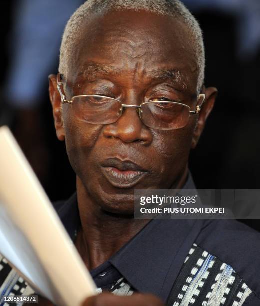 Electoral Commission chairman Kwadwo Afari-Gyan speaks on the result of the run-off presidential election at the commission's headquaters in Accra on...