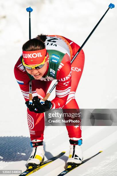 Anna Nechaevskaya competes during the women's 10.0 km cross-country interval of the FIS Cross Country World Cup in Lahti, Finland, on February 29,...