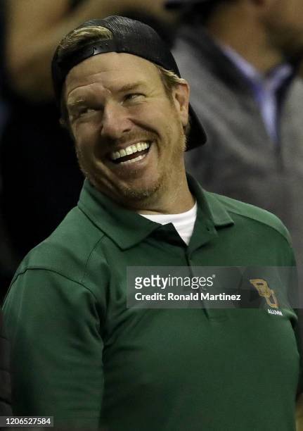Co-owner and co-founder of Magnolia Chip Gaines attends a game between the West Virginia Mountaineers and the Baylor Bears during the second half at...