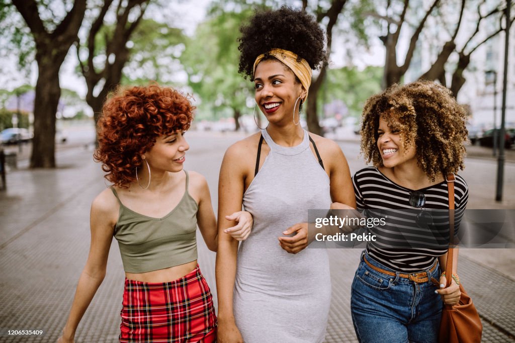 Three Fun Three Girlfriends Having Fun In The City High-Res Stock Photo - Getty ...