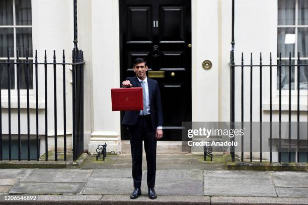 Chancellor of the Exchequer, Rishi Sunak poses outside no.11 Downing Street before delivering the first post-Brexit budget in London, United Kingdom...