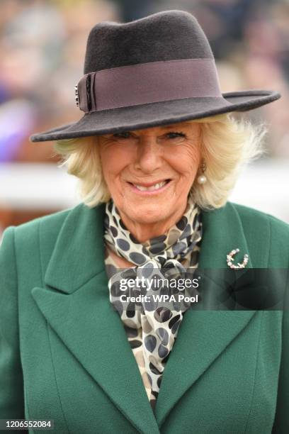 Camilla, Duchess of Cornwall attends Ladies Day at the Cheltenham Festival at Cheltenham Racecourse on March 11, 2020 in Cheltenham, England