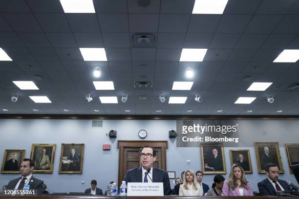 Steven Mnuchin, U.S. Treasury secretary, speaks during a House Appropriations Committee hearing on Capitol Hill in Washington, D.C., U.S., on...