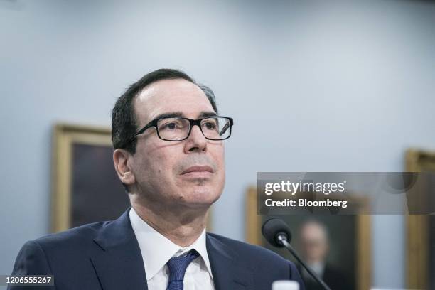 Steven Mnuchin, U.S. Treasury secretary, listens during a House Appropriations Committee hearing on Capitol Hill in Washington, D.C., U.S., on...