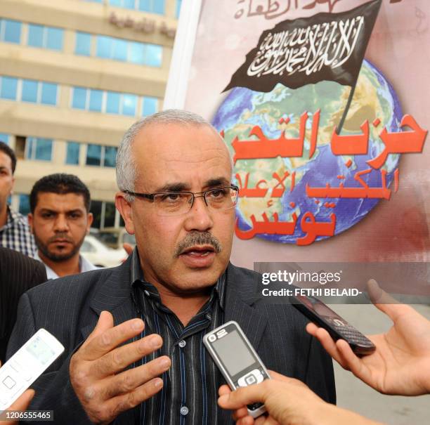 The spokesman of the new Tunisian Islamist Salafist Ettahrir Party , Ridha Belhaj , gives a press conference on October 20, 2011 in Tunis. More than...