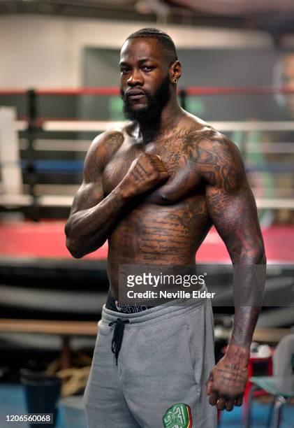 Deontay Wilder, 34-year-old WBC Heavyweight meets the press at the Skyy Boxing gym on February 11, 2020 Tuscaloosa. Alabama. The media session was...