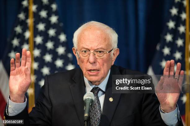 Democratic presidential candidate Sen. Bernie Sanders delivers a campaign update at the Hotel Vermont on March 11, 2020 in Burlington, Vermont.