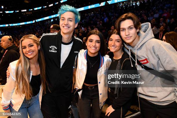 Addison Rae, Ninja, Dixie D’Amelio, Charli D'Amelio, and Chase Hudson attend the 2020 State Farm All-Star Saturday Night at United Center on February...