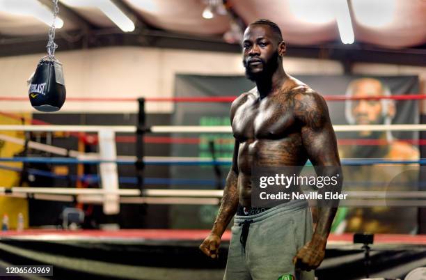 Deontay Wilder, 34-year-old WBC Heavyweight meets the press at the Skyy Boxing gym on February 11, 2020 Tuscaloosa. Alabama. The media session was...
