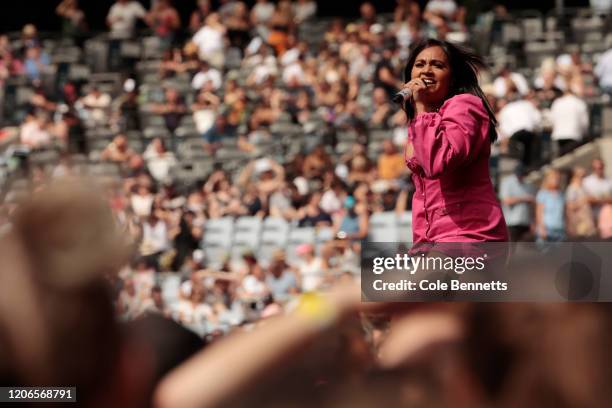 Jessica Mauboy performs during Fire Fight Australia at ANZ Stadium on February 16, 2020 in Sydney, Australia.