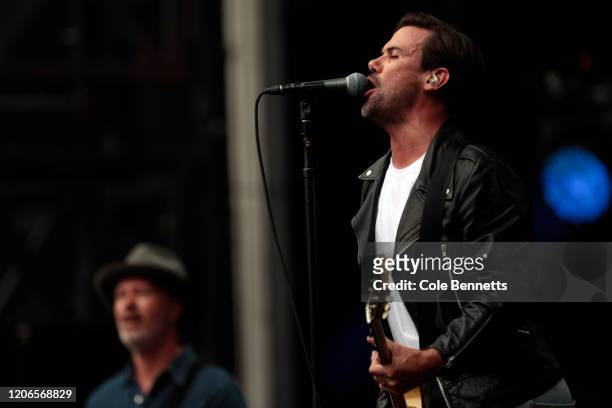 Phil Jamieson of Grinspoon performs during Fire Fight Australia at ANZ Stadium on February 16, 2020 in Sydney, Australia.