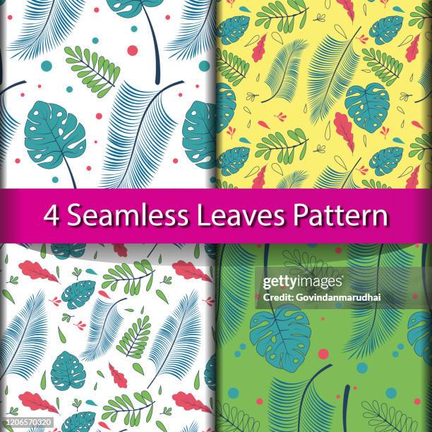 ilustrações de stock, clip art, desenhos animados e ícones de 4 set seamless graphical leaves bright pattern - revestimento exterior de parede