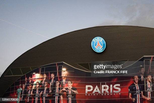 Photograph taken on march 11, 2020 shows the outside of the Parc des Princes stadium, in Paris, ahead of the UEFA Champions League round of 16 second...