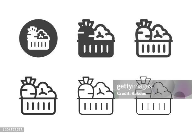 ilustraciones, imágenes clip art, dibujos animados e iconos de stock de vegetales en los iconos de la cesta - serie múltiple - canasta