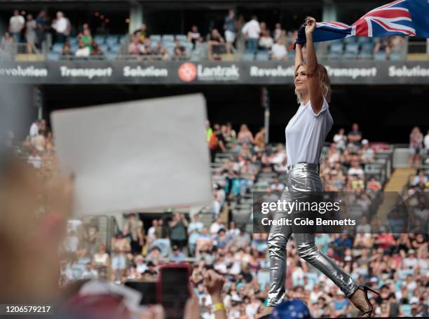 Delta Goodrem performs during Fire Fight Australia at ANZ Stadium on February 16, 2020 in Sydney, Australia.