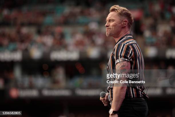 Ronan Keating performs during Fire Fight Australia at ANZ Stadium on February 16, 2020 in Sydney, Australia.