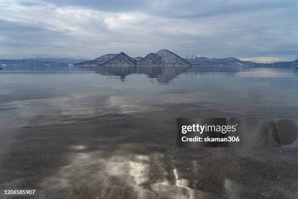 beautiful landscape view of lake toya in winter times near hokkaido japan 2020 - hirafu snow resort stock pictures, royalty-free photos & images