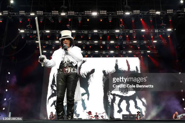 Alice Cooper performs during Fire Fight Australia at ANZ Stadium on February 16, 2020 in Sydney, Australia.