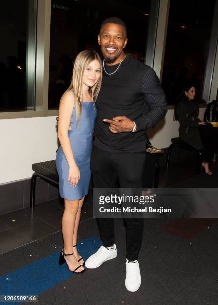 Jaime Foxx and Harlow Rocca pose for portrait at "A Dark Foe" Film Premiere on February 15, 2020 in Los Angeles, California.