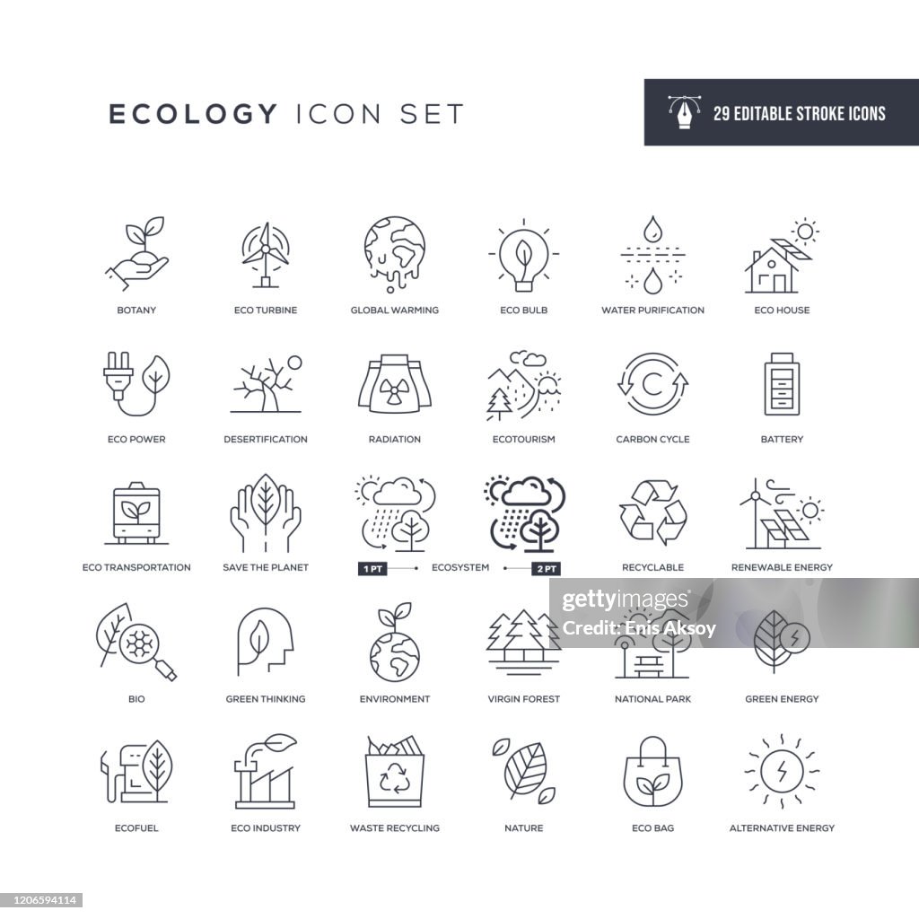 Iconos de línea de trazo editables de ecología