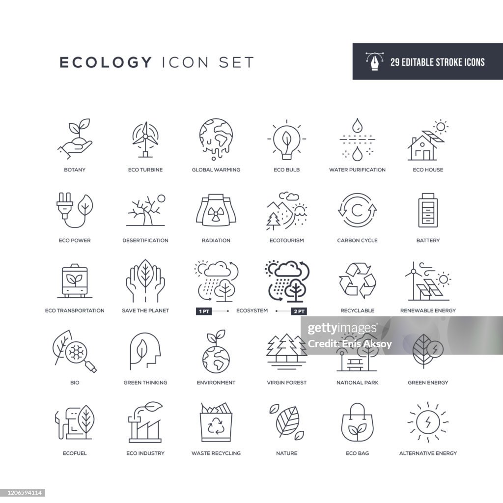 Ecology Editable Stroke Line Icons