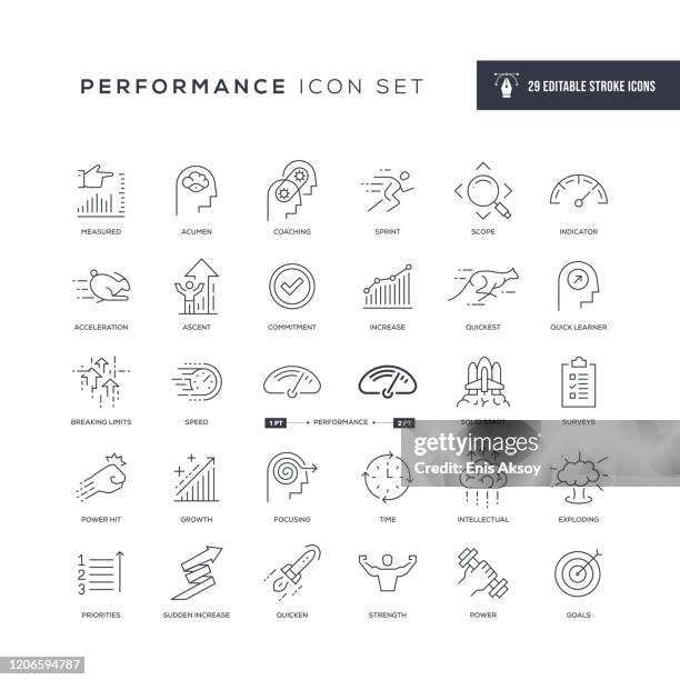 performance editable stroke line icons - wachstum wirtschaft stock-grafiken, -clipart, -cartoons und -symbole