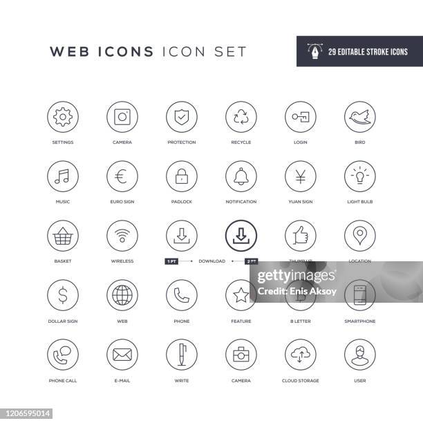 illustrazioni stock, clip art, cartoni animati e icone di tendenza di icone di base della linea del tratto modificabile dell'interfaccia - yuan icon